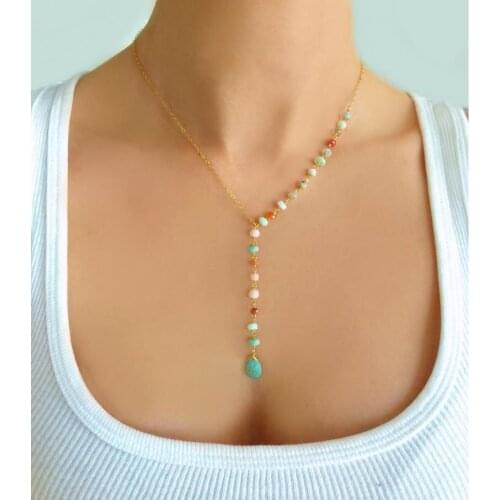 New Blue Stone Pendant Colorful Seed Beads Chain Necklace Womens Elegant Bohemia Necklace Jewelry For Girls Gifts Party