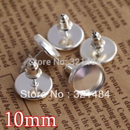 Wholesale 1000piece silver plated 10mm earring blank bezel jewelry findings earring post with bullet backings