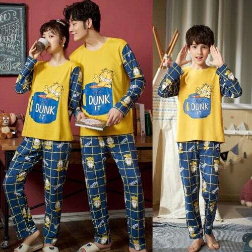 Size 3T-4XL Autumn Cartoon Parent-Child Pajamas For Boys Girls Children Sets Pure Cotton Long Sleeve Home Wear Couples Clothes