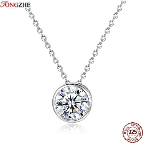 TONGZHE Charm Women Pendant Necklace 925 Sterling Silver CZ Clear Rose Gold Necklace for Women Fine Jewelry Collar Sale
