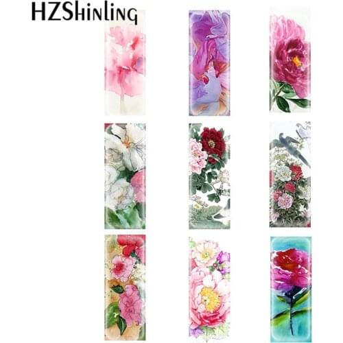 Peony Paintings Flower Rectangular Glass Cabochons Jewelry Findings & Components Semi Finished Jewelry