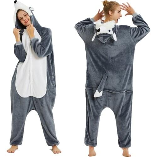 Direwolf Kigurumis Winter Onesie Funny Cute Animal Pajamas Unisex Wolf Outfit Flannel Warm Sleepwear Women Men