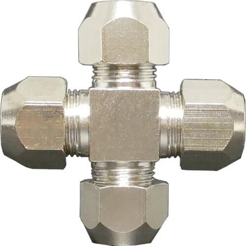Fit 6/8/10/12mm OD Tube Corss 4 Ways Compression Union Fitting Nickel Plated Brass Water Gas Fuel