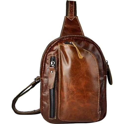 Unisex Real Leather Casual Chest Bag Sling Bag Design Daypack One Shoulder Bag Fashion Crossbody Bag 6099