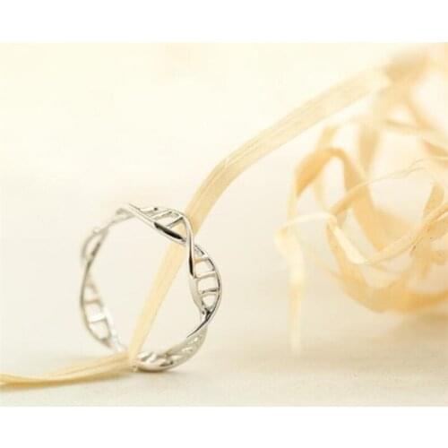 Season Gate 925 Sterling Silver Simple Personality Geometric DHA Shape Hollow Out Twist Adjustable Size Open Ring SR182