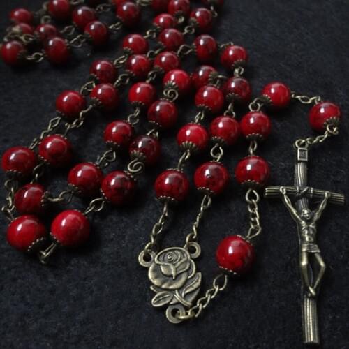 Christmas gifts Catholic Christian retro cross jewelry beads necklace