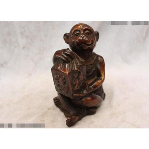 S02981 6"Chinese Purple Bronze carved eximous lifelike Lucky monkey King Statue