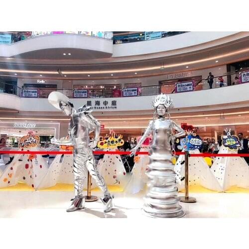 Silver space queen costume dress hat Future technology show stage clothing cosplay costumes