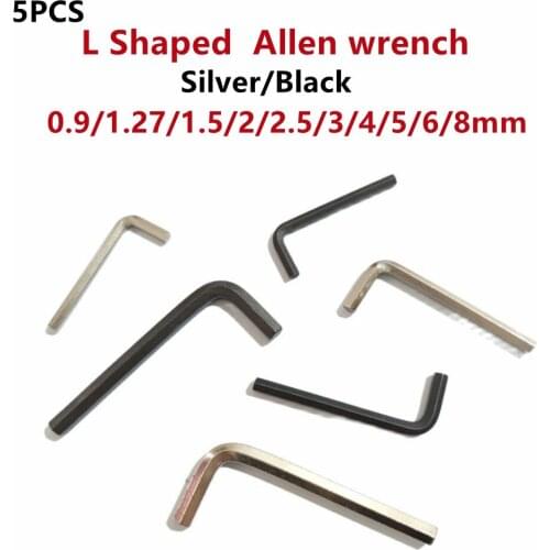 5pcs Allen Wrench L Shaped Silver Black Hex Hexagon Key Allen wrench 0.9mm 1.27mm 1.5mm 2mm 2.5mm 3mm 4mm 5mm 6mm 8mm