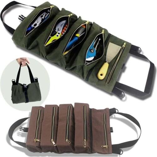 Portable Canvas Zipper Pockets Tool Roll Wrench Screwdriver Storage Bag Case Hardware Parts Organizer Pouch