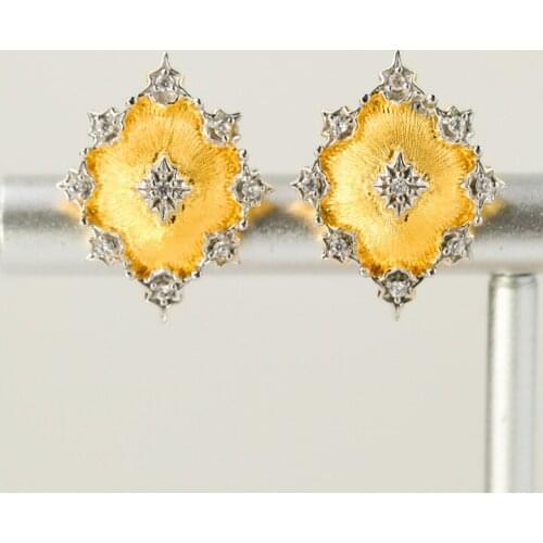 Renaissance 18K Gold Two Tone Brushed Silky Rhombus Earrings 925 Silver Diamond Shape Fabric Element Wedding Studs C11E4S2203734