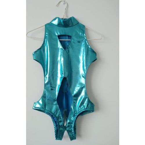 Girls Hollow out sexy Leotard Shiny Metallic Gymnastics tights One Piece open crotch for Kids women