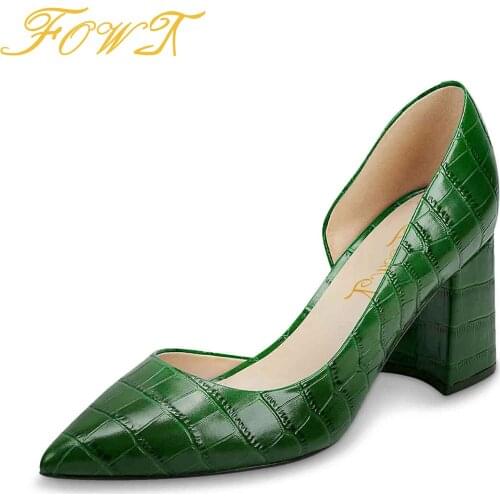 Luxury Crocodile D'Orsay Women Pumps Patent Leather Square Heels Pointed Toe Autumn Office Fashion Ladies Shoes Large Size 43 44