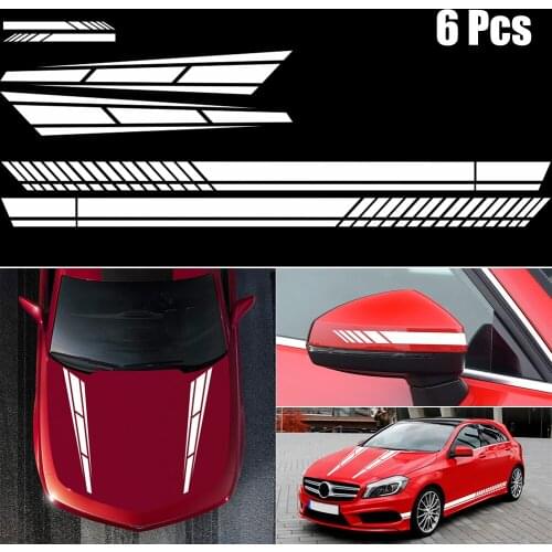 6x Stripe Vinyl Decal Sticker Graphics Car Side Body Hood Cover Rearview Mirror for Mercedes for Honda Vehicle Decor Accessories