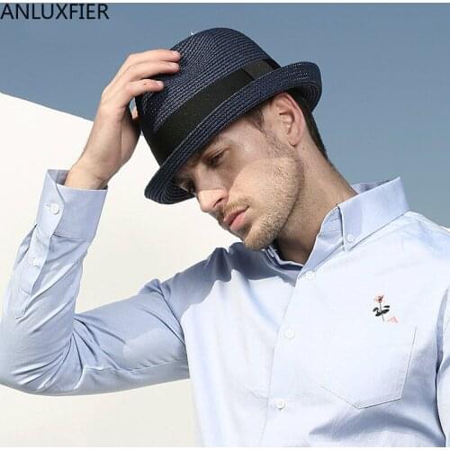 B-8615 New Mens Sunshade Hat Adult Straw Sunshade Cap Male Leisure Straw Panama Cap Paper Grass Summer Jazz Cap Adjustable