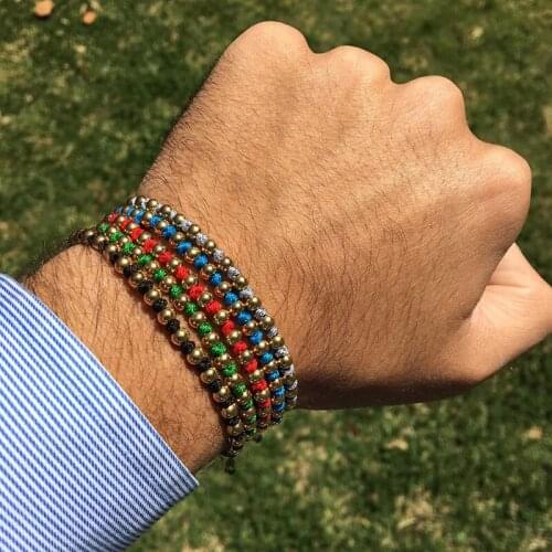 Beichong 2017 Women Men 5mm Gold Round Beads Braiding Color Rope Bracelet Jewelry for Gift