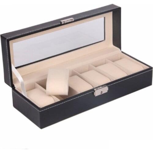 Large 2/6 Grids PU Leather Watch Box Storage Professional Holder Organizer for Watches Jewelry Boxes Case Display Black storage