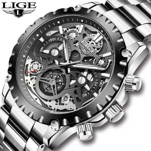 2021LIGE Reloj Mens Watches Luxury Brand Watch for Men Stainless Steel Date Waterproof Quartz Wristwatch Sport Chronograph Clock