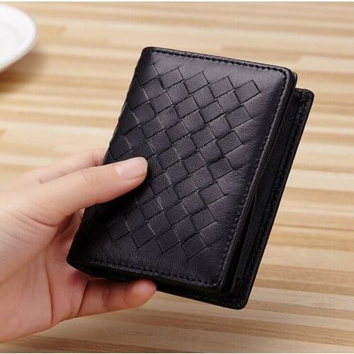 New Knitting Pattern Sheepshin Credit Card Holder Genuine Leather Mens ID Card Case Wallet With Coin Pocket Money Bag For Women