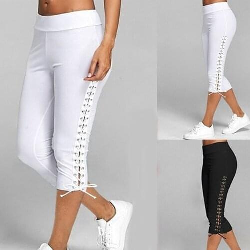 Women High Waist Cropped Trousers Pants Elastic Bandage Leggings Seamless Gym Fitness Solid Color Pants Plus Size