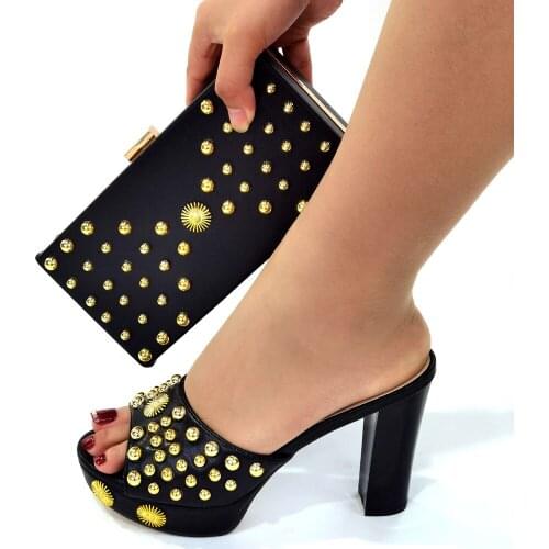 Doershow Italian Shoes and Bags To Match Shoes with Bag Set Decorated with Rhinestone Nigerian Women Wedding Shoes set!!HKJ1-9