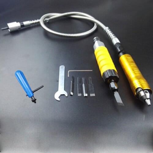 Electric hand shank+Flexible Shaft+Metal electric chisel+5 Carving knife and small spanner,Electric furniture wood carving knife