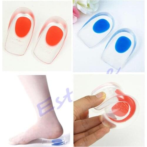 Gel Shoes Pads Cushion Heel Cup Insoles Massager Inserts Heel Spur Pain Silicone LX9F