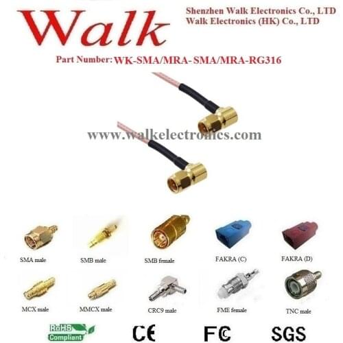 SMA male angle SMA male angle rg316 cable, SMA rg316 extension cable, SMA connector rg316 cable