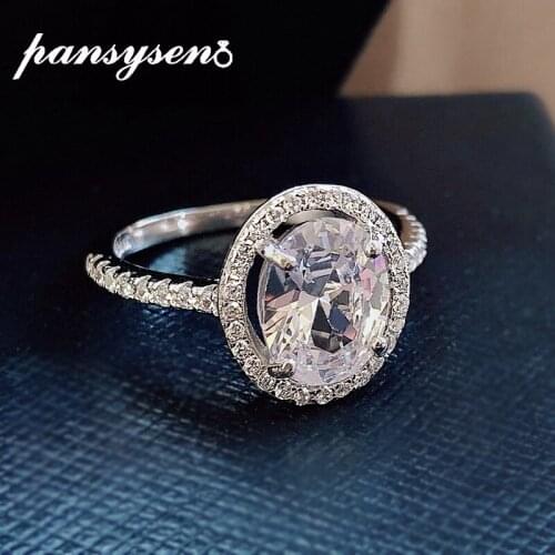 PANSYSEN Solid Silver 925 Jewelry Ring Oval Cut Simulated Moissanite AAA Zircon Gemstone Rings for Women Wholesale Fine Jewelry