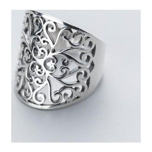 ModaOne Hollow Flower Vintage Baguette Thumb Adjustable Thai Silver Color Rings For Women Mens Finger Chunky Big Dainty Jewelry