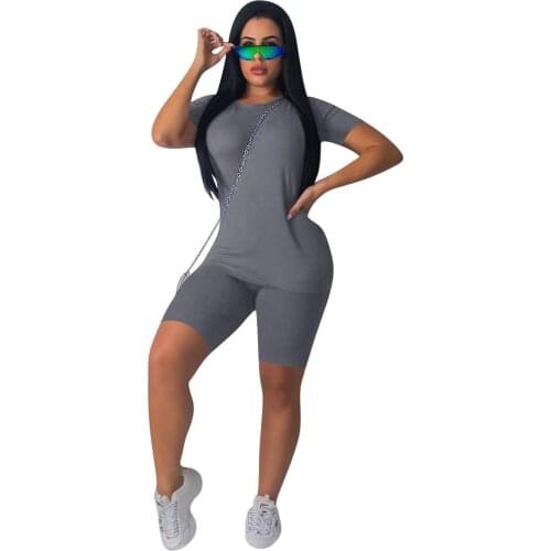 Fashion cotton women Two Piece Set Sprortsuit O-neck crop top +pants solid color set