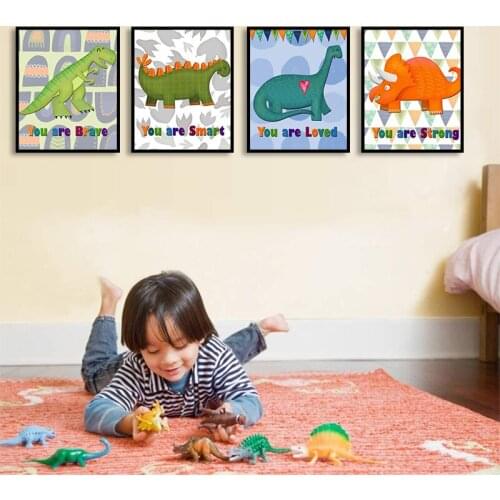 Cute European Minimalist Style Cartoon Dinosaur Watercolor Painting Home Decor Nordic Poster For Baby Childrens Room Art Decor