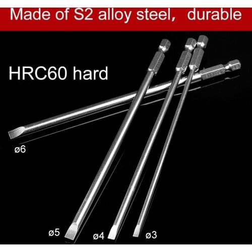 HOEN 4pcs/set Alloy Steel Flat Head Slotted Screwdrivers Tools Kits 150mm 2.0-6.0mm S2 Slotted Tip Screwdriver Bit