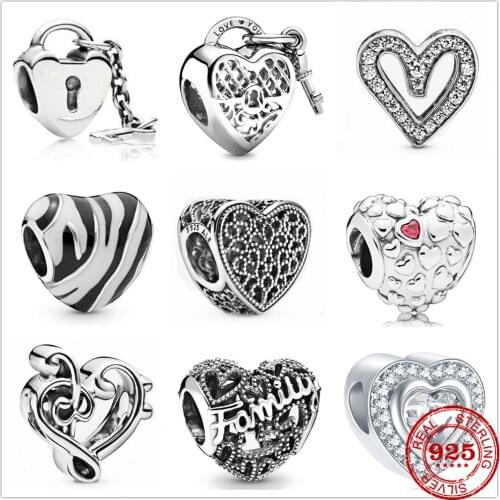 Genuine 925 Sterling Silver Heart Openwork Love lock Note Beads Fit Original Pandora Bracelet Charm Jewelry Gift