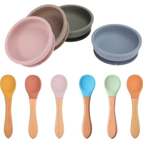 Latest Baby Feeding Bowl Food Grade Silicone Baby Feeding Plate Non-Slip Suction Bowl Waterproof Kids Tableware BPA Free Spoon
