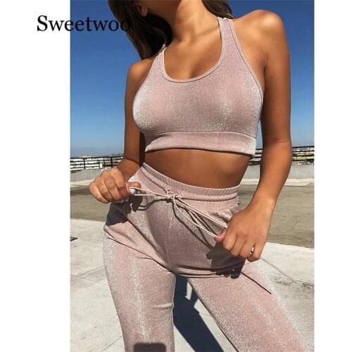 New Sparkling Women Yoga Sets Vest Fitness Suit Gym Workout Clothing Running Tracksuit Pilate Sports Wear Sport Suits Yoga Pants