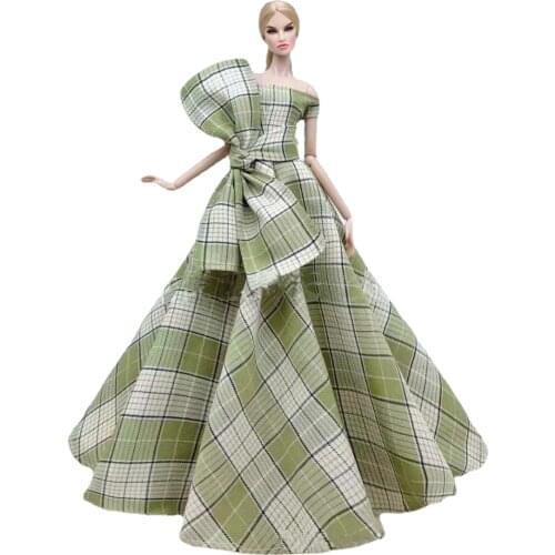 1/6 BJD Doll Clothes Fashion Green Plaid Princess Wedding Dress for Barbie Clothes Outfits Gown Vestidos 11.5" Dolls Accessories