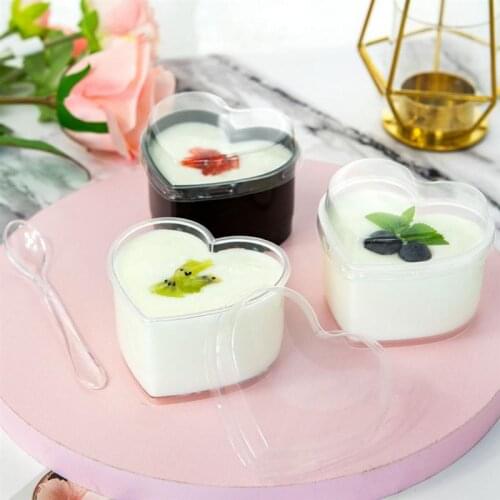 500 Sets Disposable Heart Shape Pudding Cup Jelly Ice Cream Cup Transparent Yogurt Mousse Dessert Container Baking Supplies