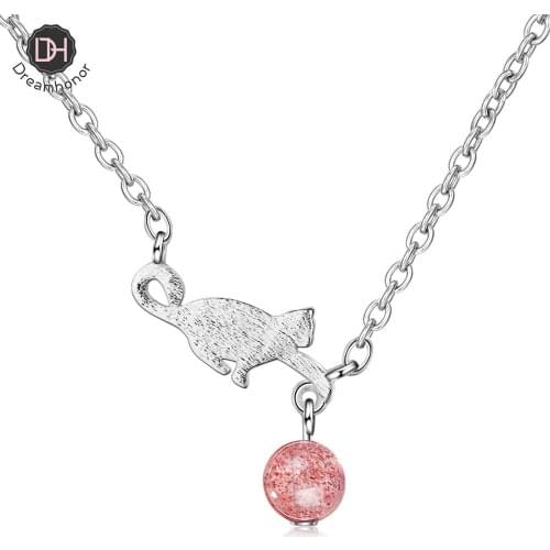 Dreamhonor Strawberry Quartz 925 Silver Pendant Necklace Women Gift Jewelry Wholesale Dropshipping