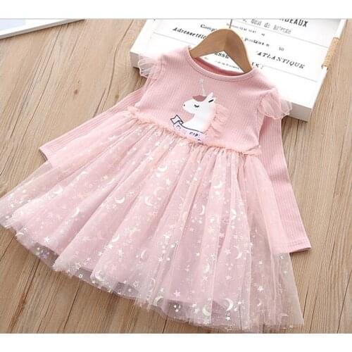 Unicorn Girls Dress 2 Color Spring Cotton Kids Party Dresses For Girls Birthday Gift Costume Princess toddler Children Clothing