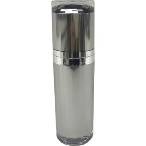 30ML straight round shape acrylic silver airless bottle for lotion/foundation/serum/emulsion cosmetic packing