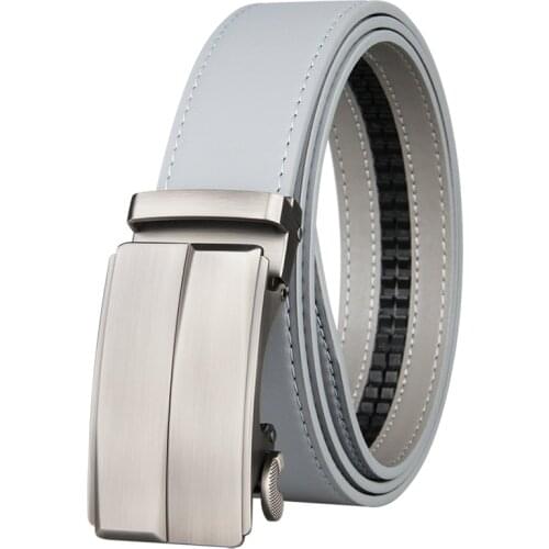 2021 New Arrival Men Gray Belts Automatic Alloy Buckle Plus Size 130cm Male Belt Genuine Cowskin Leather Golf Belt