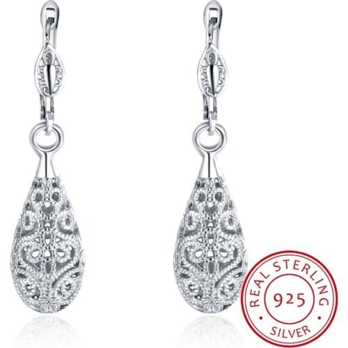 Lekani Vintage Steampunk Water Drop Earrings Hollow Flower Design Earring For Women 925 Sterling Silver Fine Jewelry