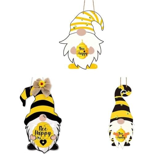 Cute Bees Gnome Hanging Board Wooden Sign Honey Bee Day Ornament Happy Home Decoration