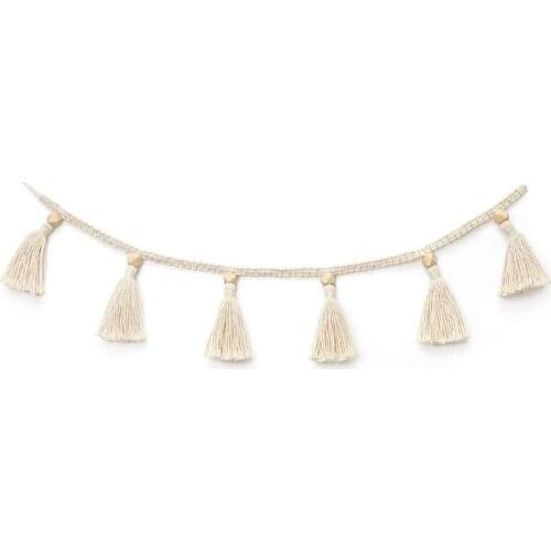 Nordic Cotton Rope Wood Bead Garland with Tassel Kids Baby Room Wall Decoration