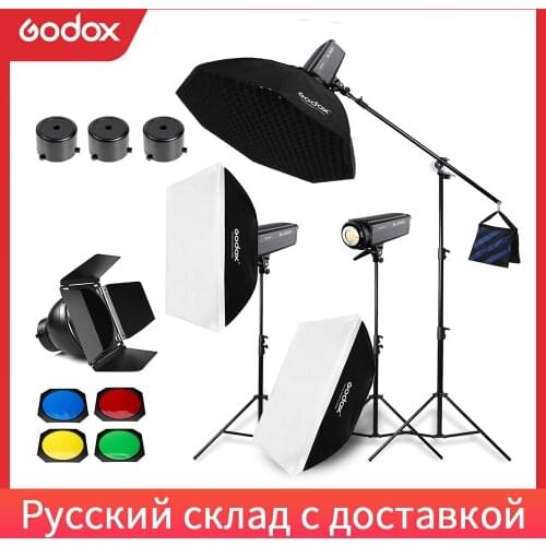 Free DHL 600W Godox SL-200W 3x 200w Continuous Light Studio LED Light With Softbox,Light Stand, Honeycomb Grid, Boom Arm