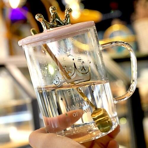 Creative Gift Glass Cup with Lid and Spoon High Capacity Nordic Cute Coffee Mug Juice Glass Cups Water Tazas Drinkware DF50BL