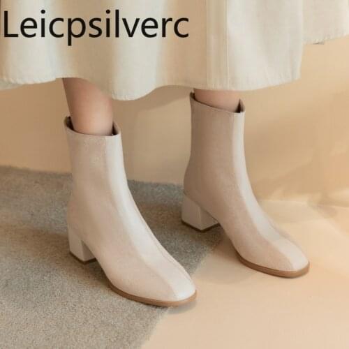 Womens Boots The New Autumn And Winter fashion Square head zipper mid heel Womens shoes plus size 31-43 Heel Height 5cm black