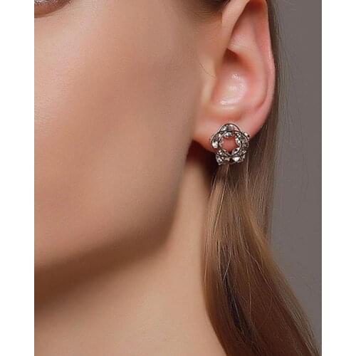 1 Pair Hollow Flower Ear Studs Durable Cross Inlaid Cubic Zirconia Women Ear Studs for Dating