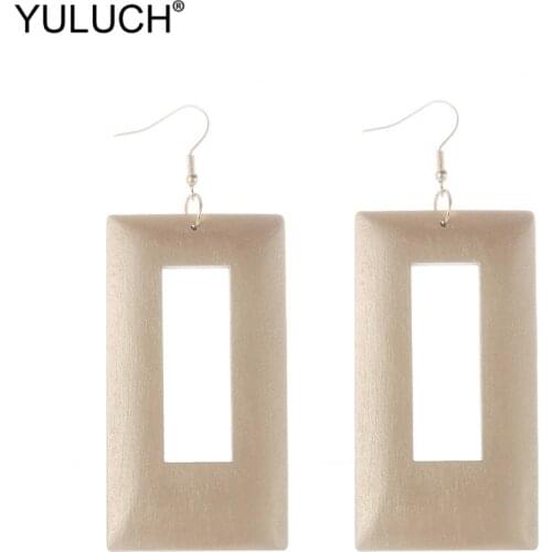 YULUCH 2019 Long Fashion Water Drop Pendant Earrings Gold Wooden Hollow Big Dangle Statement Earrings For Women Party Jewelry
